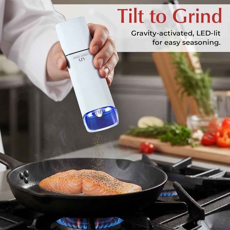 urban noon Automatic Salt and Pepper Grinder Set - Rechargeable Electric Salt and Pepper Shakers with Adjustable Coarseness, LED Light, One-Handed Use, Gravity Salt Grinder and Electric Pepper Mill - Image 3